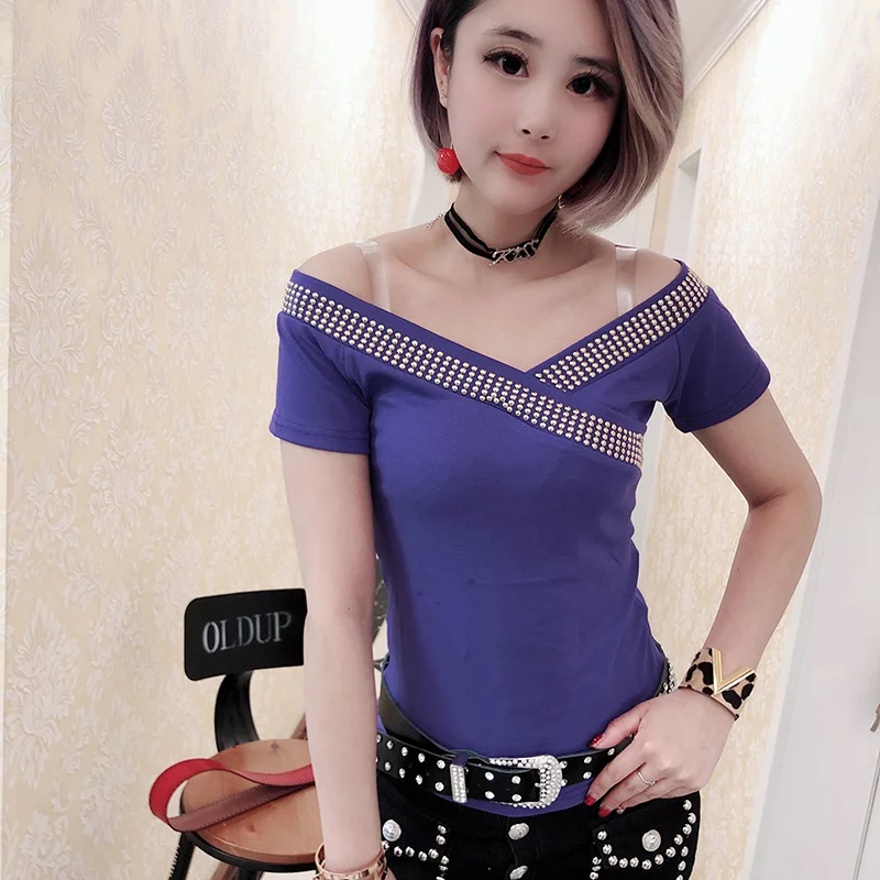 Женские футболки со стразами в стиле панк рок летние топы женские с бриллиантами