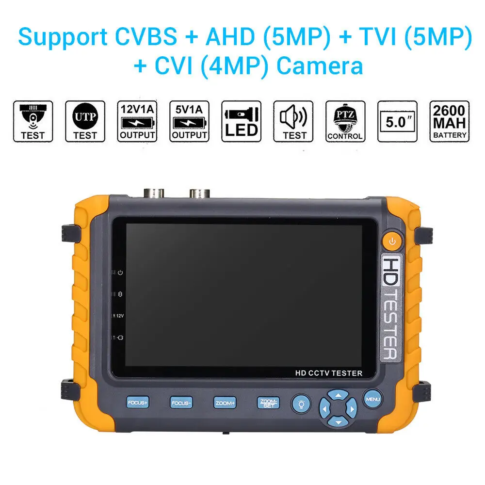 Новый 5 дюймовый TFT LCD HD 5MP TVI AHD CVI CVBS Аналоговый тестер камеры безопасности монитор
