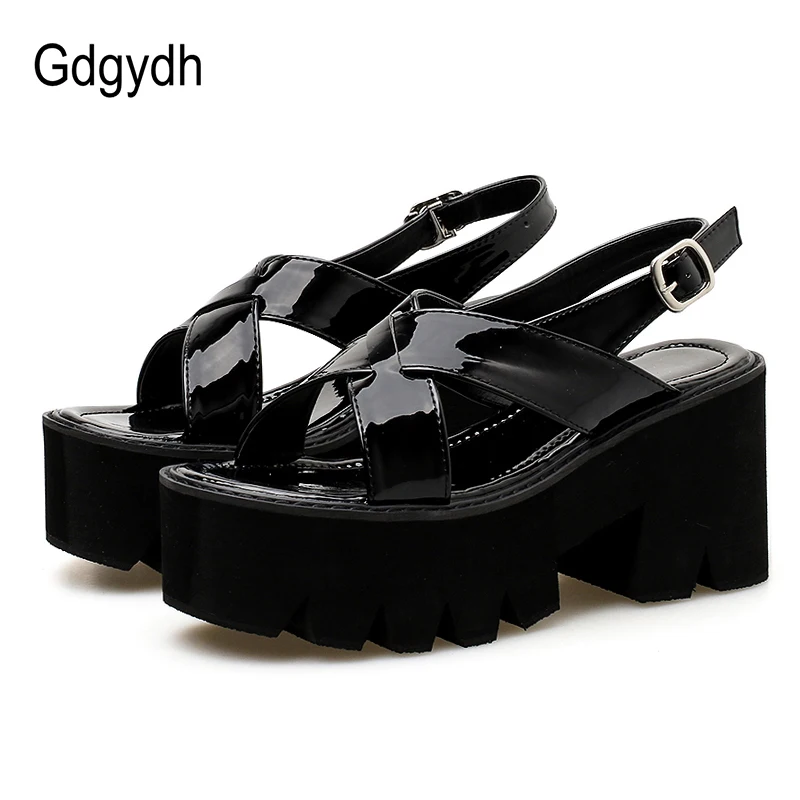 Женские сандалии на платформе Gdgydh черные летние туфли блочном каблуке в