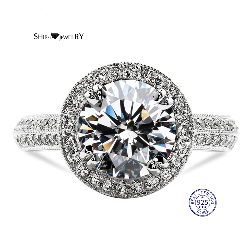 ShiPei 100% 925 пробы серебро 2ct создан Муассанит Сердце и стрелы обручальное кольцо для