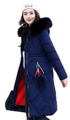 Dark Blue Зима теплая Большая Меховая куртка утолщенная Женская парка стеганая тонкая Длинная хлопковая Куртка пуховая женская парка Wowan Женская пуховая куртка - Цвет: Dark Blue