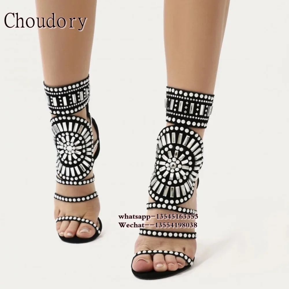 Женские ботильоны на высоком каблуке с вырезами и кристаллами|rhinestone gladiator