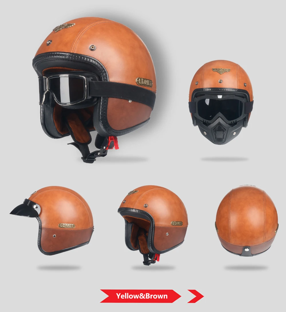 LDMET Кожа PU casco moto Винтаж moto rcycle шлем с открытым лицом камуфляж capacetes de moto ciclista vespa Кафе racer