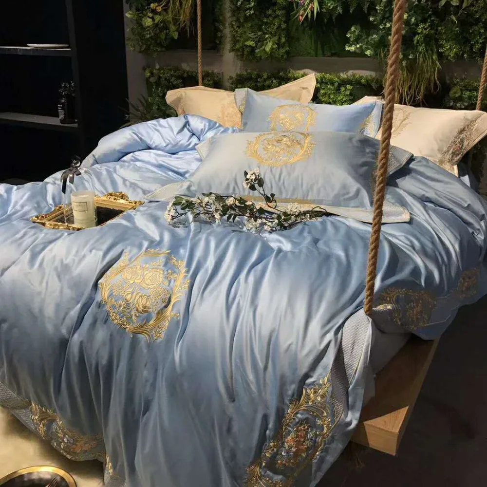 Blue120S Египетский хлопок розовый Золотой Роскошный Королевский Комплект