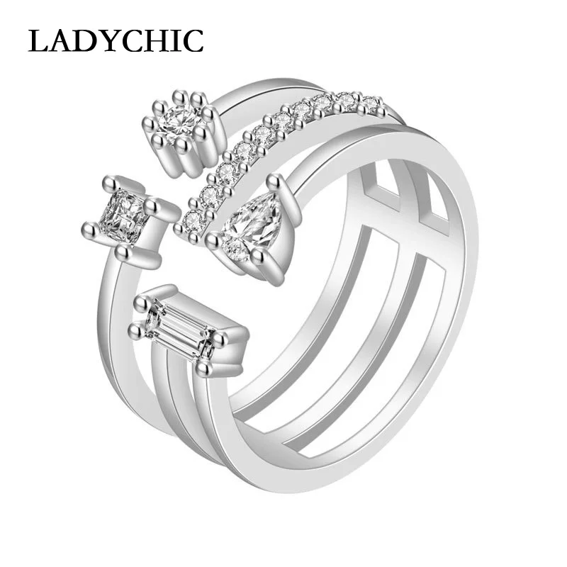 LADYCHIC креативное асимметричное прозрачное Открытое кольцо с кристаллами 3 слоя