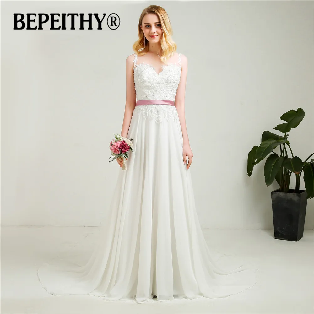 Модное пляжное свадебное платье прозрачная задняя часть с поясом Vestidos De Novia