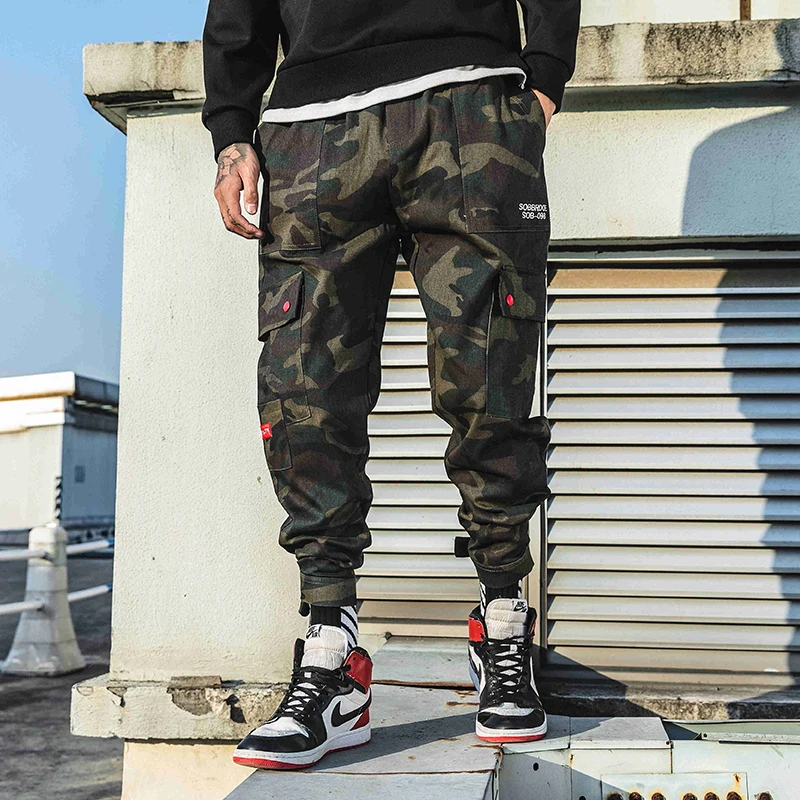 Камуфляжные брюки-карго Мужская хип-хоп мода брюки мешковатые тактические для
