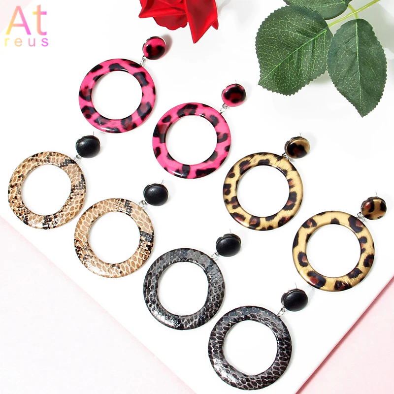 Искусственная кожа круг серьги капли с леопардовым принтом для женщин в