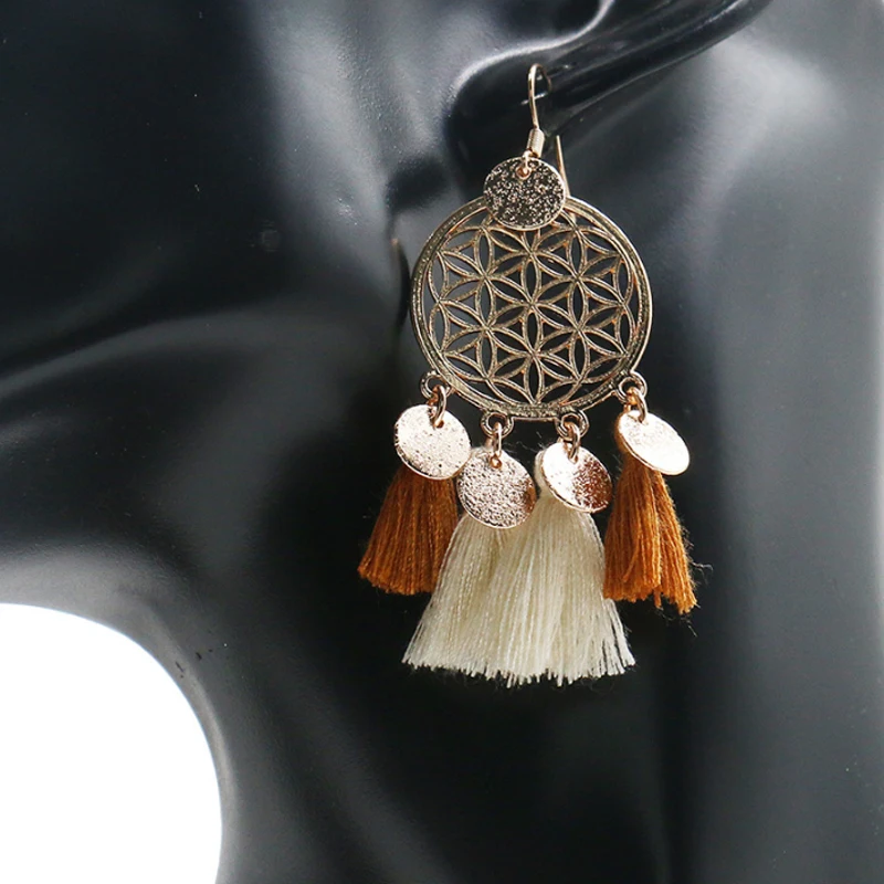 Модные 1 пара Boho в стиле Ловец снов С длинной бахромой из очаровательного сплава