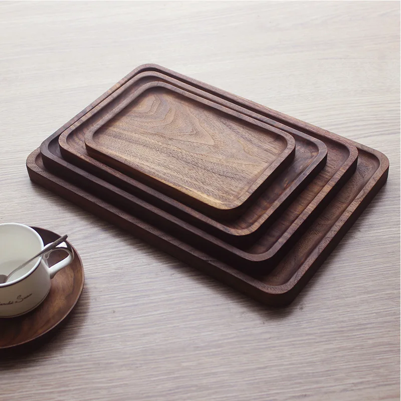 Black Walnut Wood Rectangular Tableware Serving Tray, Decorative Trays, Platters for Tea/Coffee/ Wine Red /Fruit Serving