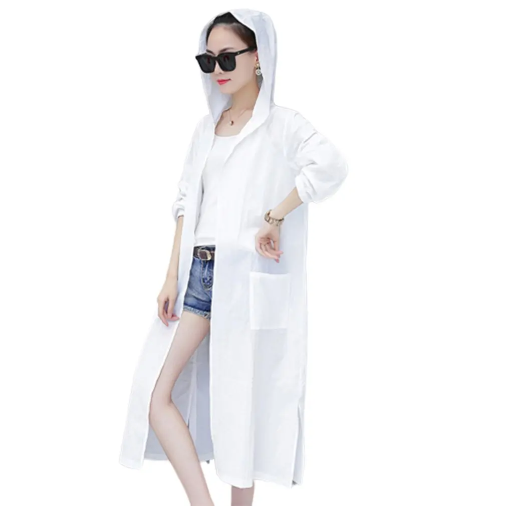 Солнцезащитная одежда женская летняя дышащая пляжная с капюшоном длинное тонкое
