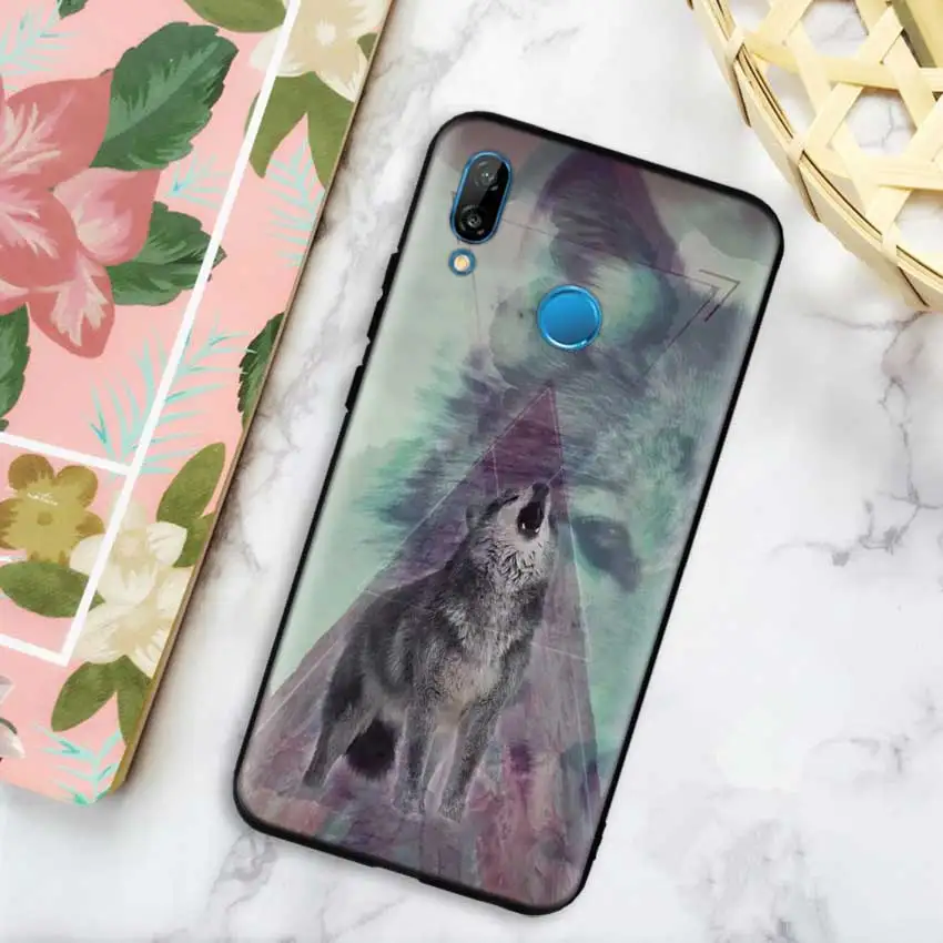 Черный силиконовый чехол сумка чехол для huawei Honor 10i Y7 Y6 Y5 Y9 8X 8C 8S 9 10 Lite Pro наслаждаться 9E 9S Классический с изображением замечательного волка