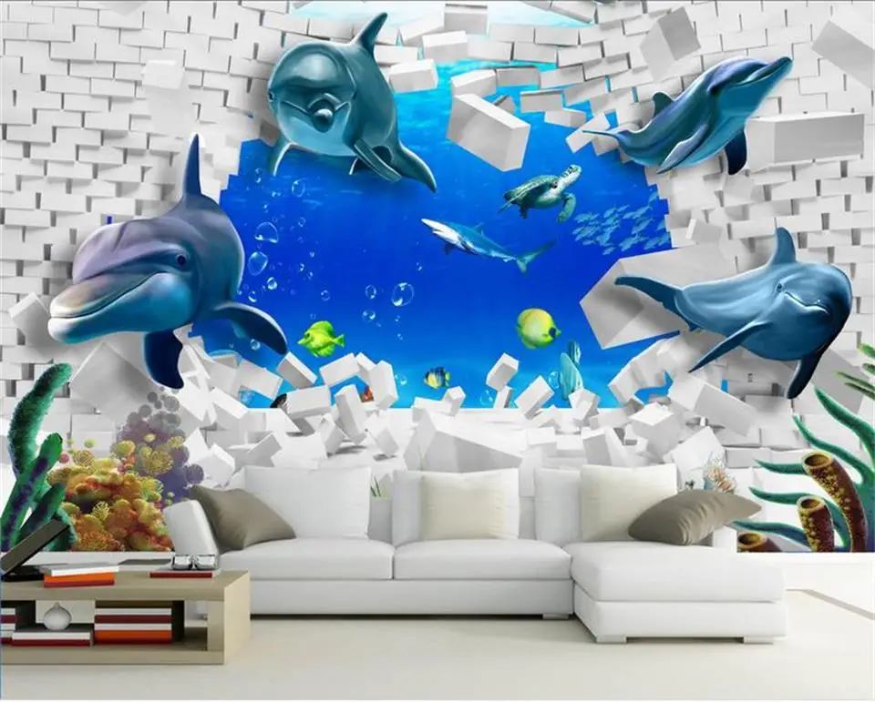 Пользовательские фото 3d обои комната росписи дельфин море мир стены HD картина