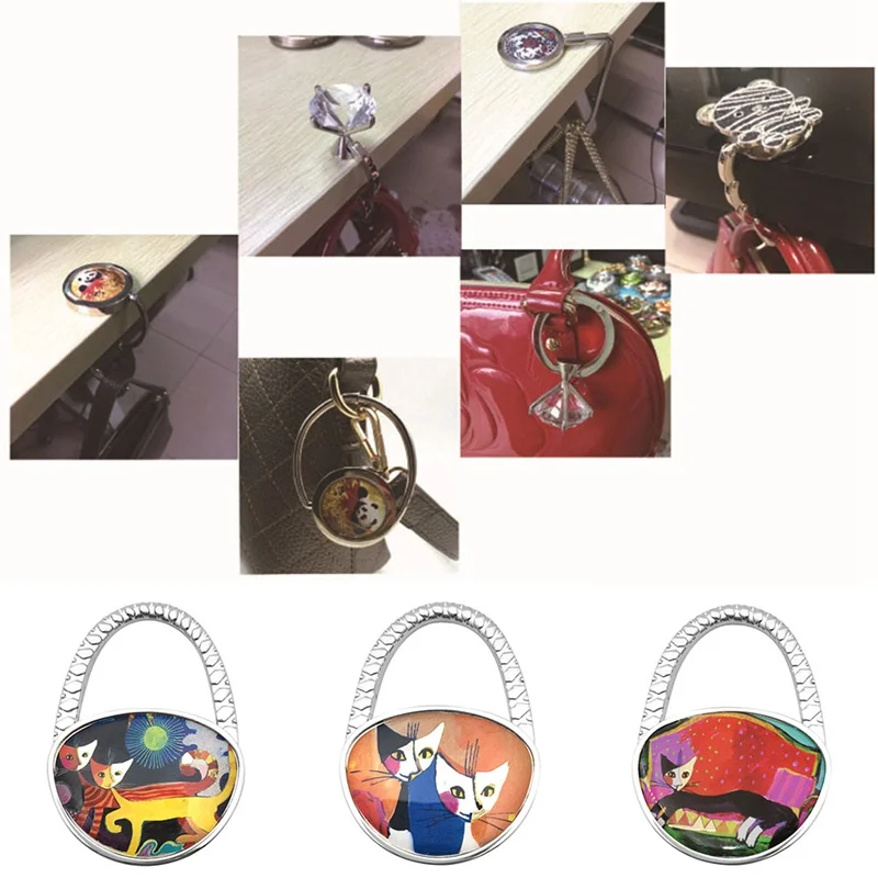 4styles available 1pcs Portable Folding Handbag Hook Table Desk Foldable Purse Bag Hanger Holder Flower Lovely Bird Accessories