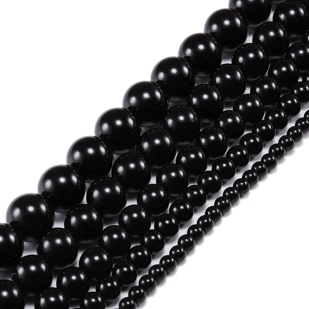 1strand/lot 4 6 8 10 12 mm Natural Stone Smooth Glisten Black Glass Bead Loose Spacer Bracelet Beads Supplier For Jewelry Making - купить по
