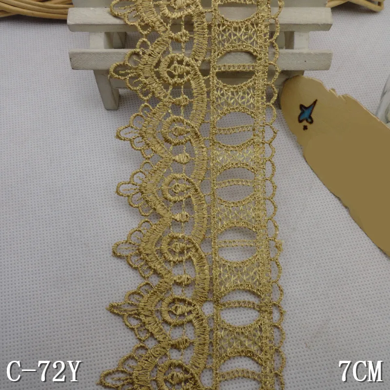 5 ярдов 7 см кружевная ткань с широкой отделкой Кружевная аппликация Золотой