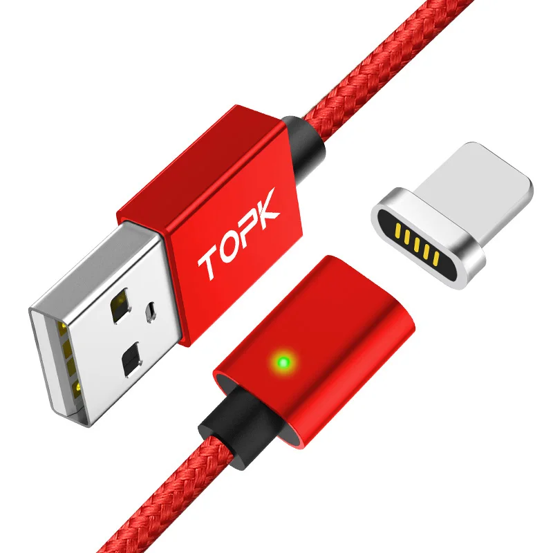 Red cable TOPK 1 м Магнитный кабель для iPhone Xs Max Xr 8 7 Plus USB C& Micro USB кабель нейлоновый Плетеный светодиодный кабель с индикатором синхронизации данных type-C - Цвет: Red cable
