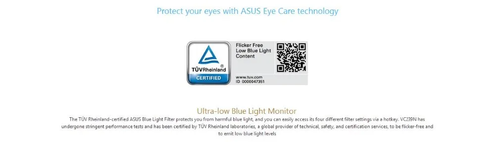 ASUS VC239N монитор для ухода за глазами-23 дюйма, Full HD, настенное крепление, без мерцания, синий светильник-фильтр