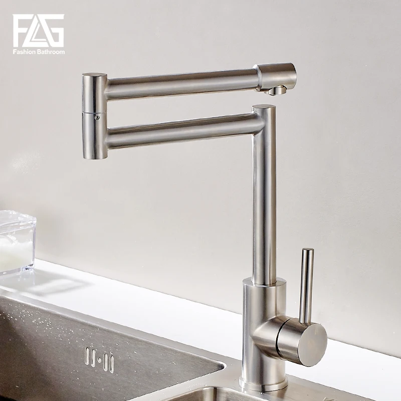 

FLG 304 кухонная раковина из нержавеющей стали краны 360 градусов вращающийся никелевый кухонный кран складной смеситель с одной ручкой кран