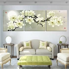 Большой парусиновый каркас с принтом, модульная Настенная картина, 3 панели, цветы магнолии, живопись для гостиной, домашнего декора