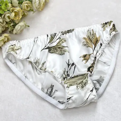 Шелковые женские трусы из чистого шелка, трусы размера плюс xxl - Цвет: white leaf
