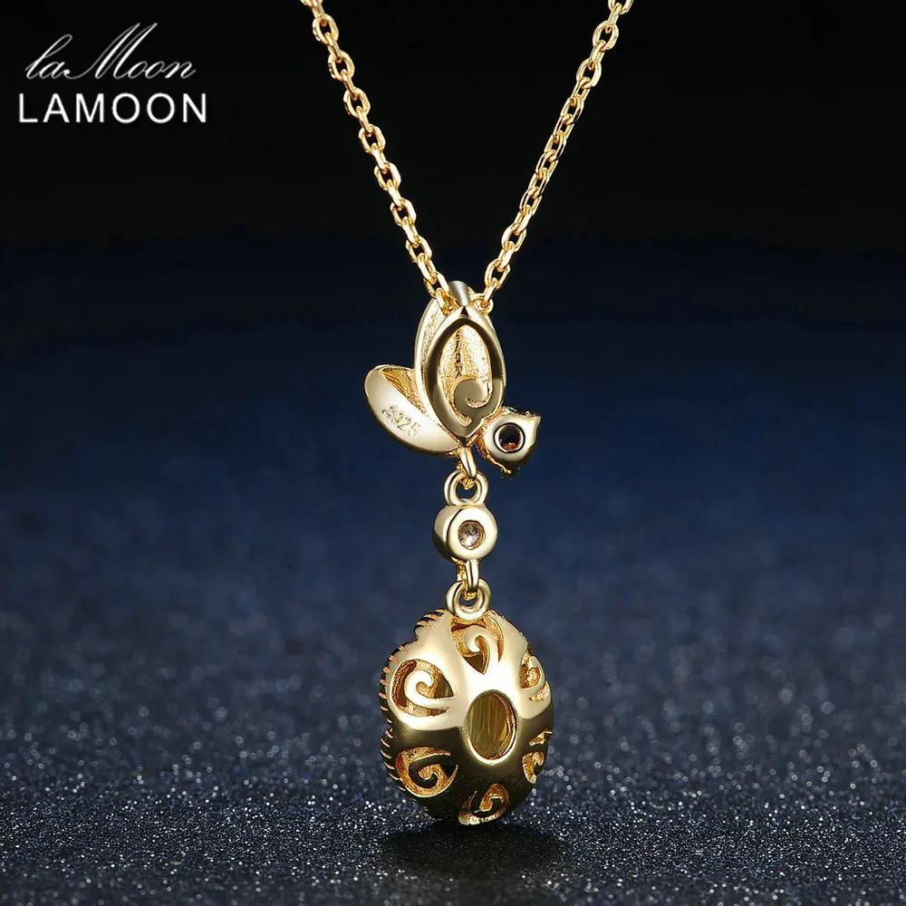 LAMOON 7x9 мм 2ct натуральный Овальный цитрин 925 пробы серебро Ювелирная подвеска с цепочкой Цепочки и ожерелья S925 LMNI010