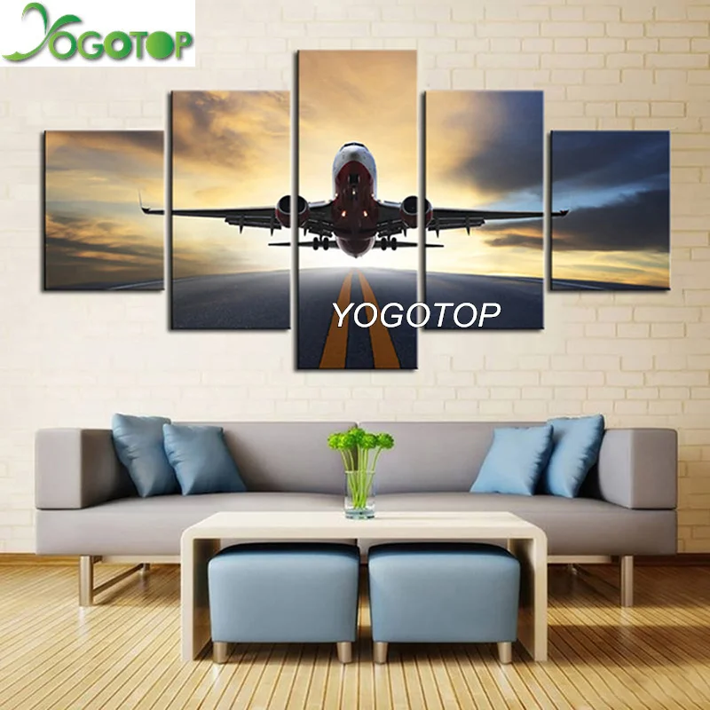 Картина 5D Стразы YOGOTOP алмазная вышивка 5 панелей Воздушный самолет пейзаж