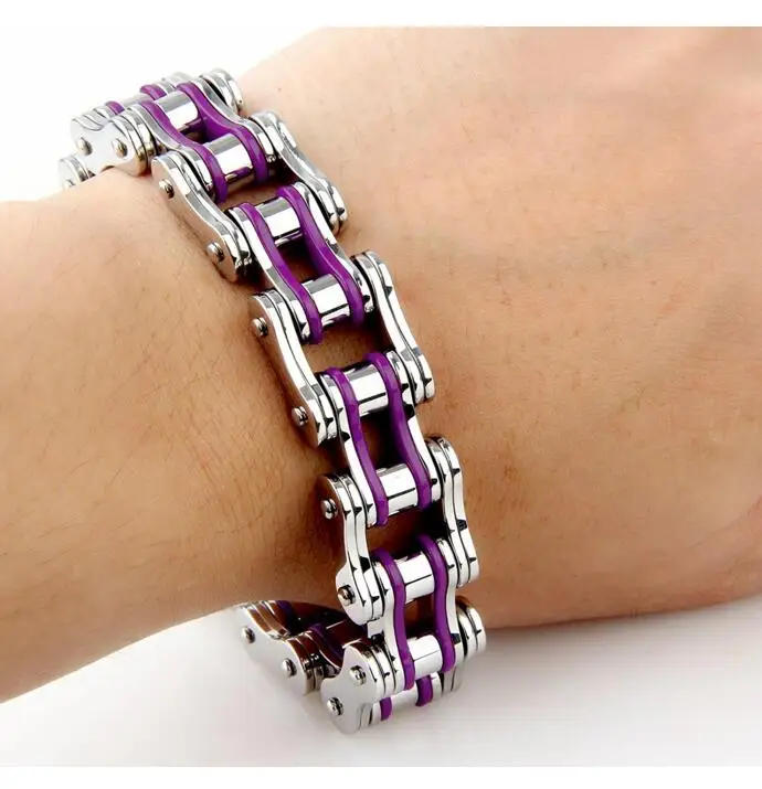Крутые 16 мм панковские мужские фиолетовые велосипедные браслеты-цепи с мотором