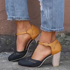 Женские сандалии на высоком каблуке, модные римские сандалии на ремешке с пряжкой и закругленным носком, обувь на толстом каблуке, лето 2019