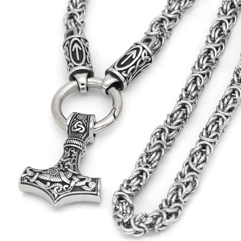 Скандинавский Викинг руна с thor hammer кулон ожерелье из нержавеющей стали-король