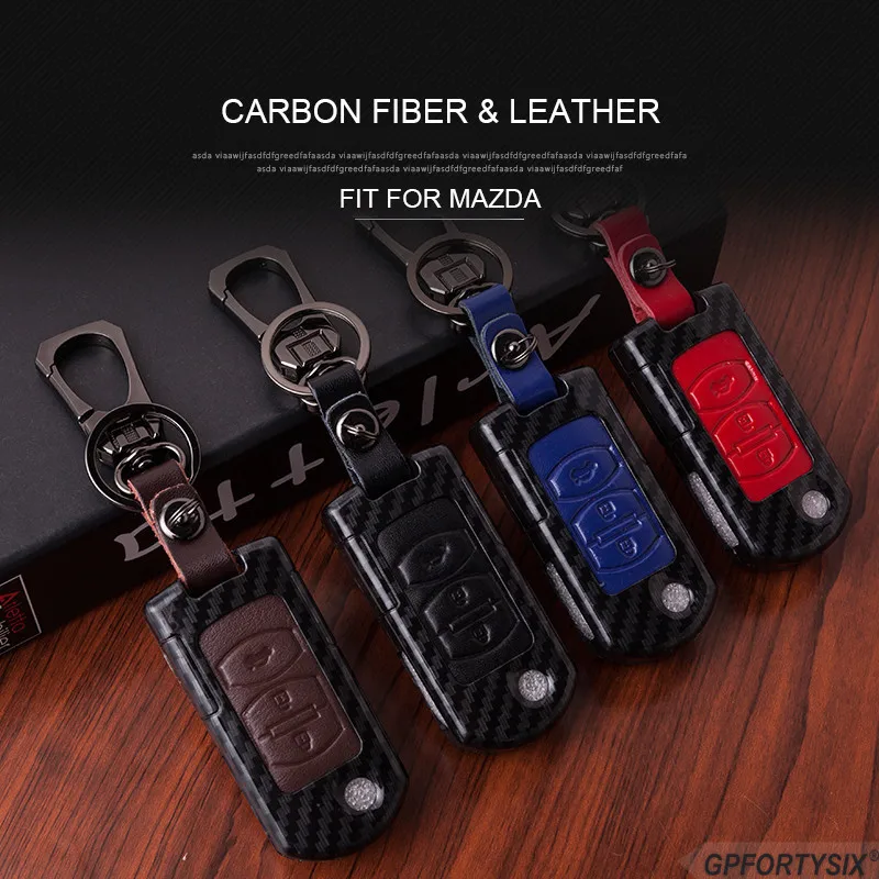 Кожаный чехол для автомобильного ключа из углеродного волокна чехол-брелок Mazda 2 3