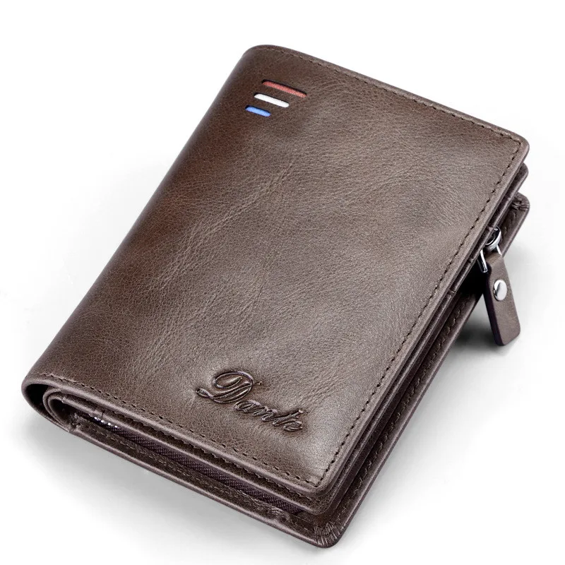 ZYJ Men's Real Leather Short Wallets Small Retro Oil Wax Money Coin Zipper Purse With Card Holder Wallet 2 Fold | Багаж и сумки