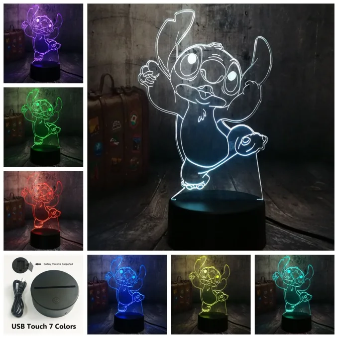 Touch One 7 Color Мультяшный милый Ститч 3D светодиодный ночник 7 цветов для сна настольная лампа домашний декор праздник Дети год рождественский подарок - Испускаемый цвет: Touch One 7 Color