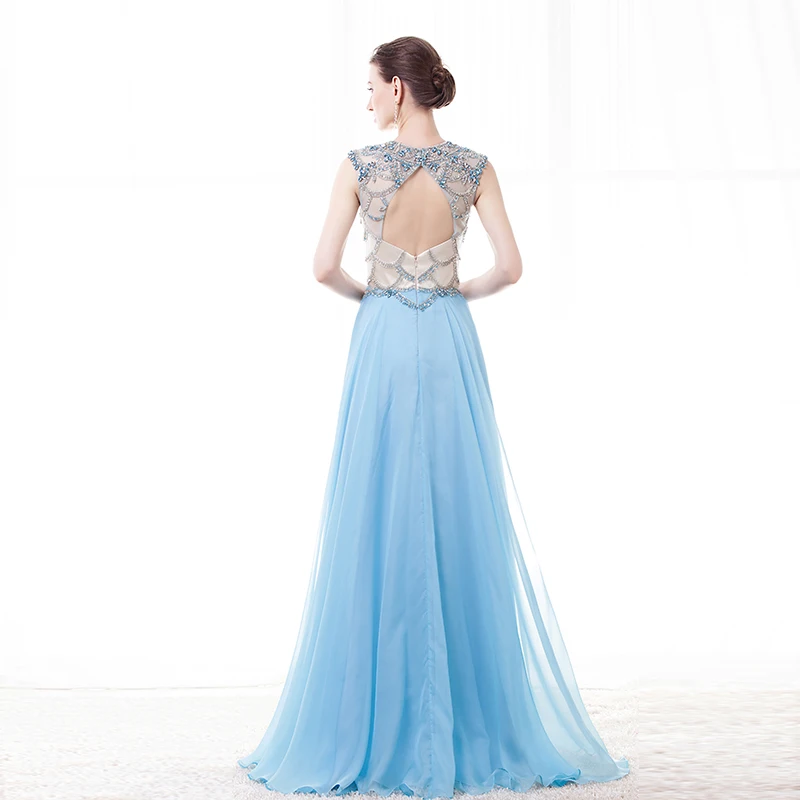 JaneVini Elegant Light Sky Blue Long Bridesmaid Dresses A Line Luxury Crystals Beaded Backless Tulle Women Prom Gowns Plus Size | Свадьбы и