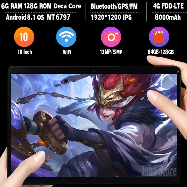 Глобальная версия DHL 10 дюймов планшетный ПК Deca Core 6 ГБ ОЗУ 128 Гб ПЗУ 4G LTE Android 8,1 WiFi 1920*1200 IPS 2.5D стекло+ подарки