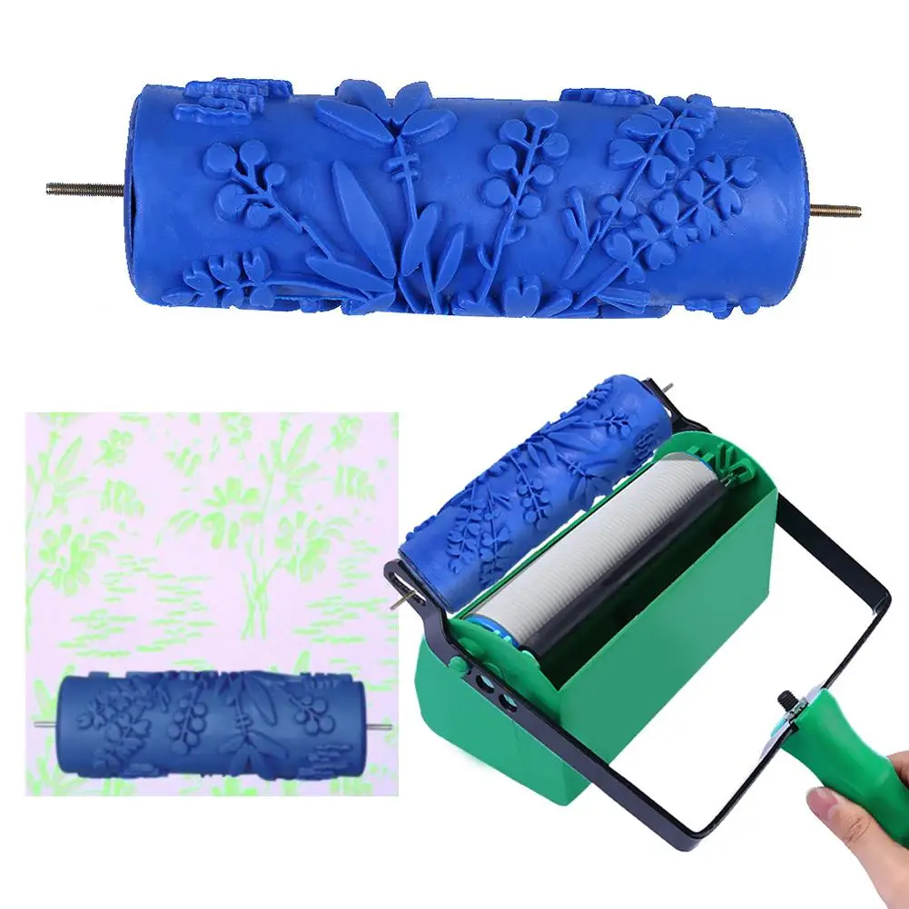 Горячая DIY " 3D цветок резиновые декоративные настенные картины ролик,, стены шаблон дизайн ролик, цветочный узор синий