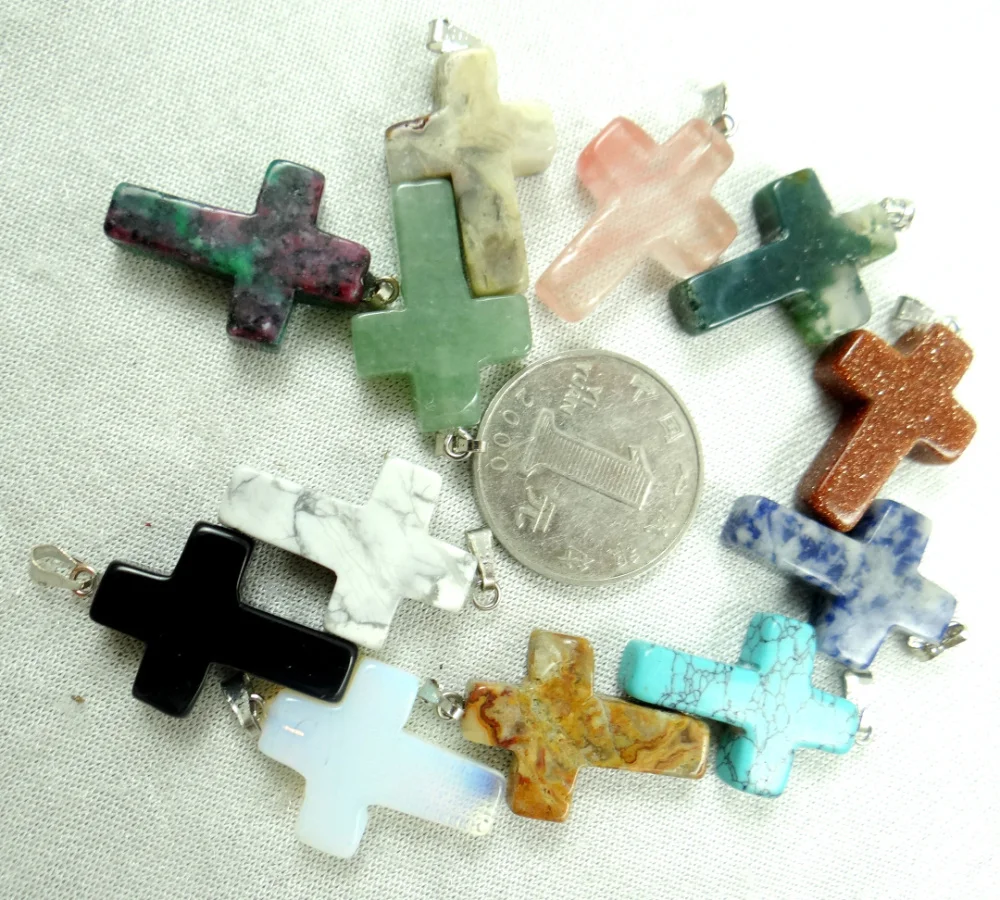 12 шт. подвески кресты из натурального камня|cross charm pendant|charm pendantcross charms |