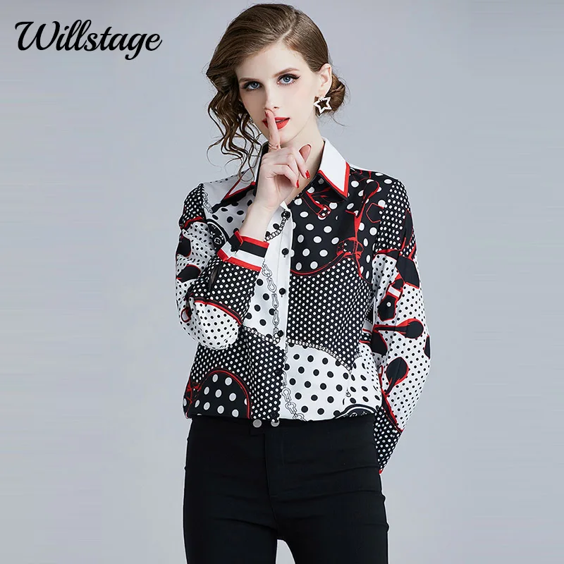 Женская Деловая блузка Willstage деловая офисная с длинным рукавом и узором в горошек