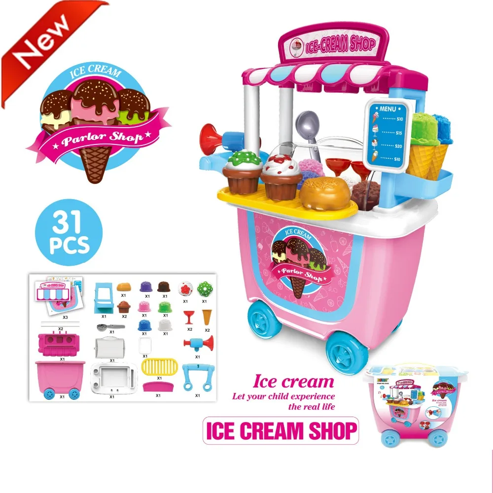 

Ice Cream Cart Play Set, (31 pcs) Pretend Food Play Set for Kids Activity & Early Education pretend play toy child toy