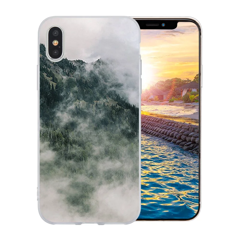 Gel for iPhone X10 Transparent Silicone Case Apple 6 6s 7 8 Plus Matte TPU Cover Landscape Pattern 5S 5C SE Coque |