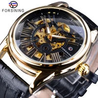 forsining official exclusive sale fashion design leather belt roman modern design mens automatic skeleton watch top brand luxury