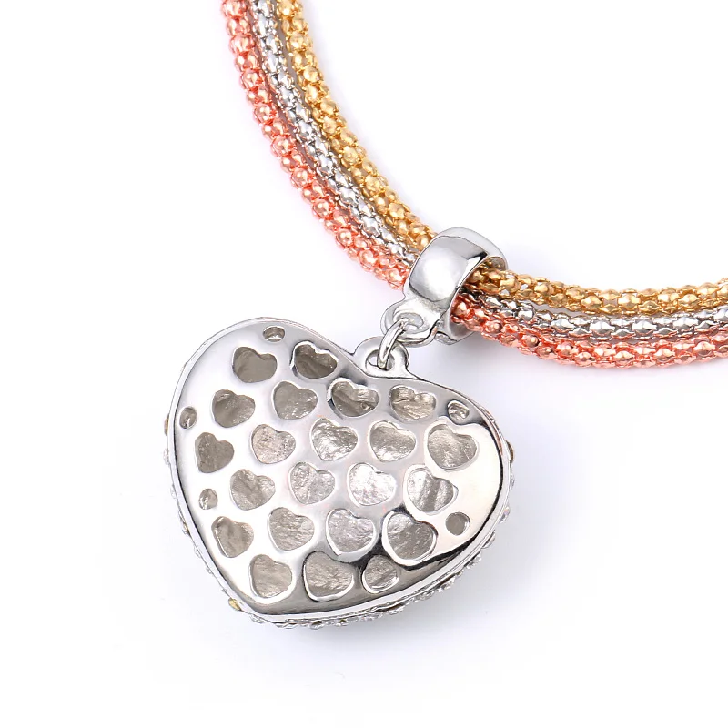 Brightly Горячие продаж Любовь сердца кулон ожерелья Тройной цепь попкорна для