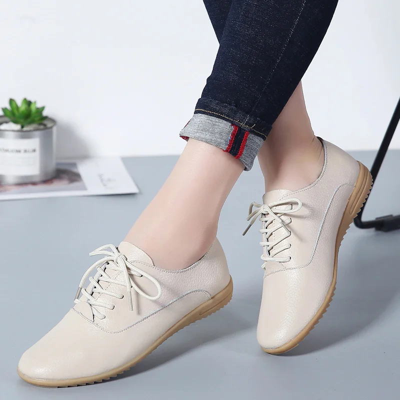 TKN 2019 весенние женские белые балетки из натуральной кожи на шнуровке плоской
