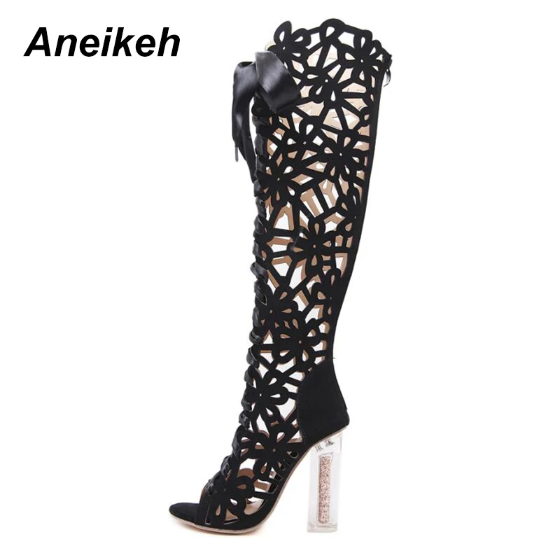 Black Aneikeh/; женские сандалии-гладиаторы; обувь с открытым носком и ремешком на щиколотке; свадебные женские босоножки с кисточками и кружевом; вечерние женские Босоножки на каблуке; Цвет Красный - Цвет: Black