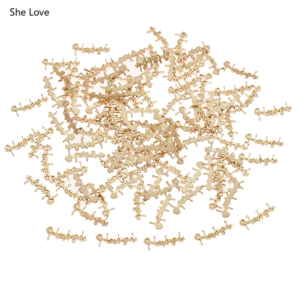 She Love, 100 шт./лот, металлические этикетки ручной работы из сплава, этикетки для шитья, этикетки для сумок для одежды, аксессуары для украшения своими руками