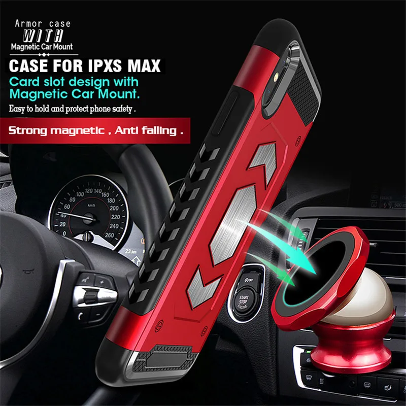 For iPhone X XR 7 8plus Case PC Armor Hybrid Car Magnetic Bracket for XS Max 6 6s 8 Plus Credit Card Holder |