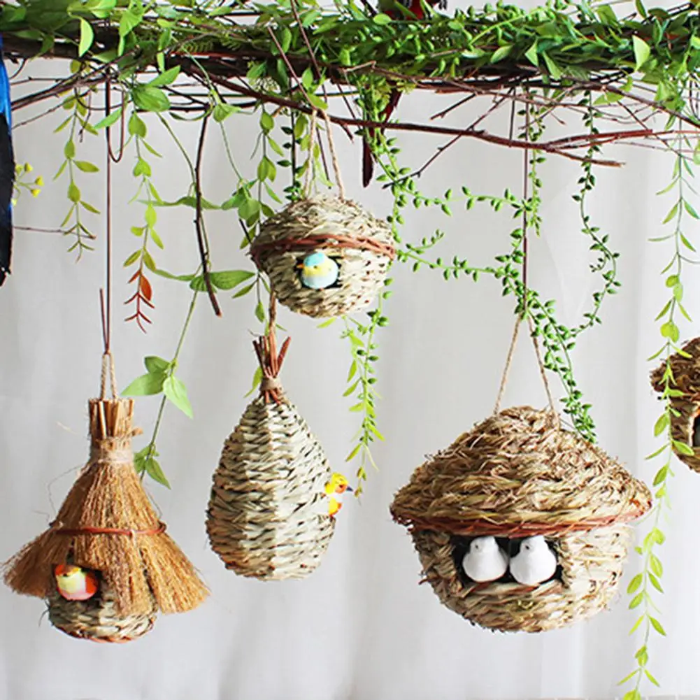 

Bird Cage Birds Nest Natural Grass Egg Cage Bird House Outdoor Decorative Weaved Hanging Parrot Nest Pet Bedroom Accessories