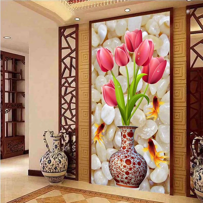 Алмазная вышивка сделай сам круглая Ваза тюльпан вертикальное издание Стразы 5D