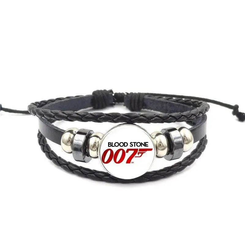 Ей глянцевый James Bond 007 брендовые ювелирные изделия черный кожаный браслет