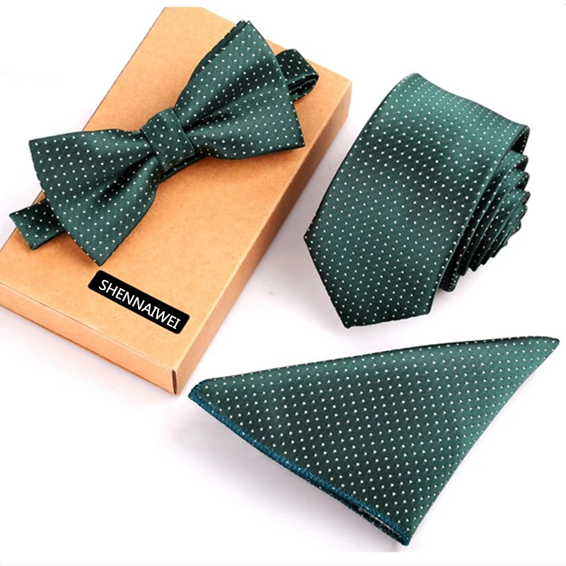 New mens necktie sets tie and pocket square bow tie set 3pcs bowtie set stripe mens black neck ties and handkerchief man gift